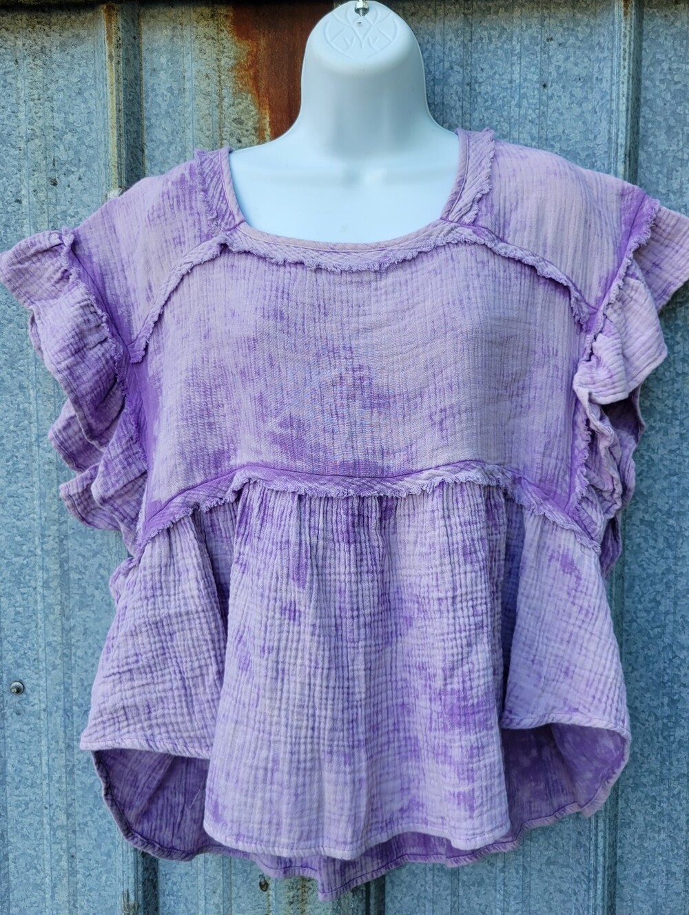 BiBi Lavender Purple Ruffled Short Sleeve Tee